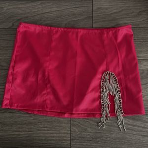 Urban Outfitters UO Diamante Fringe Satin Mini Skirt Pink Size Medium‎